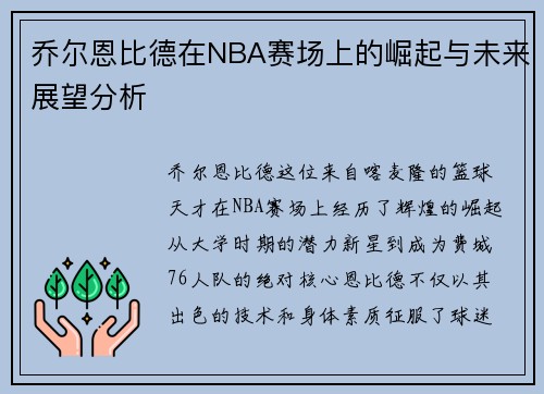 乔尔恩比德在NBA赛场上的崛起与未来展望分析