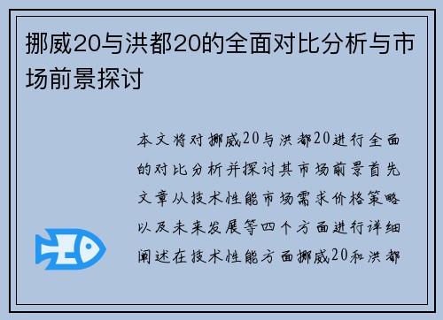 挪威20与洪都20的全面对比分析与市场前景探讨